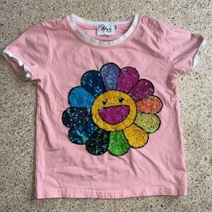 Pink Kids Shirt with Colorful Sequin Flower by Lola and the Boys